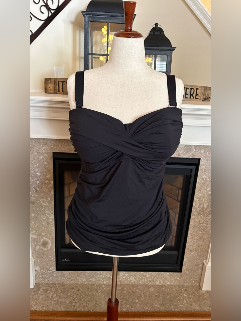 Anne Cole Black Ruched Twist Front Women's Tankini Swim Top